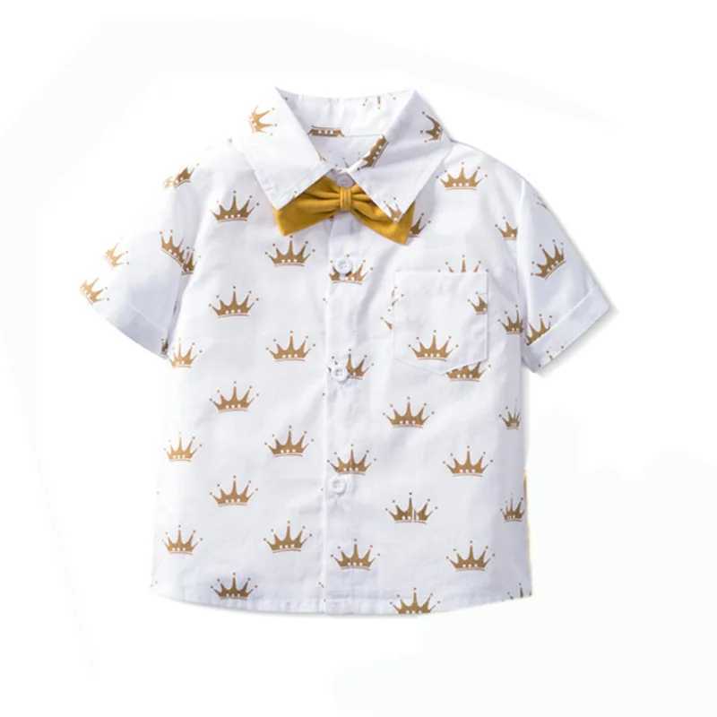 Boys Sets Clothing Summer Crown Print Polo T-Shirt White Shorts Yellow Bowtie Childrens Clothing For Boy Kids Clothes Boys W250218