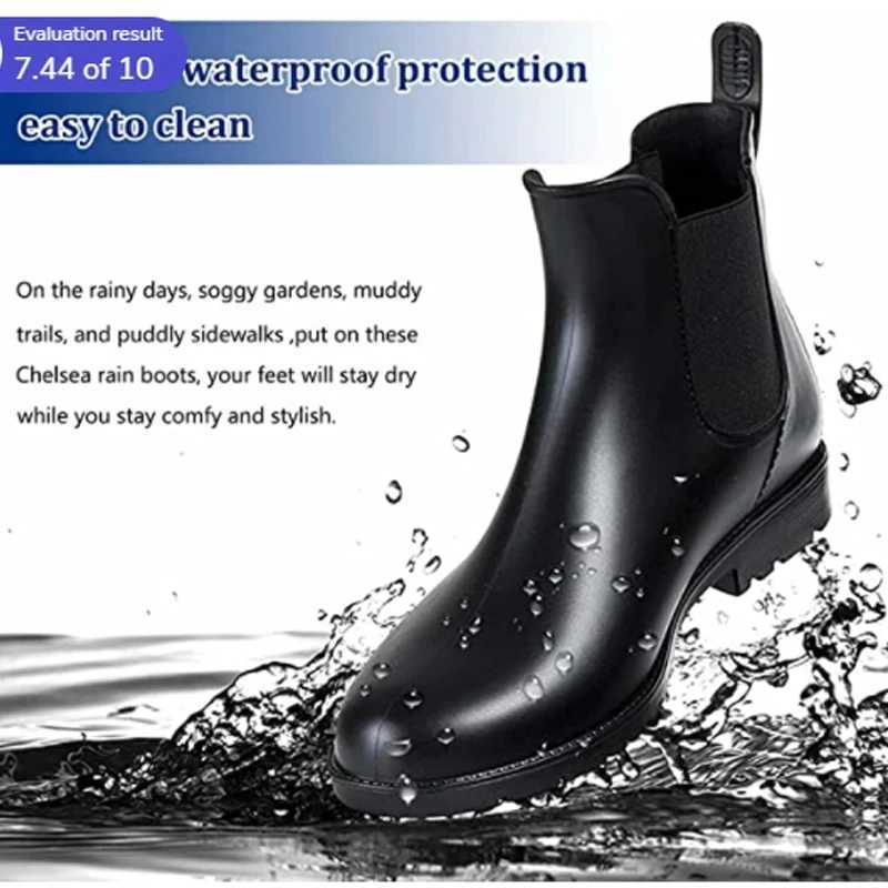 Crar Women Fi Chelsea Rain Boots Basic Shiny Ankle Boots Waterproof Shoes with Elastic Band N-slip Comfortable BootsXJ250217