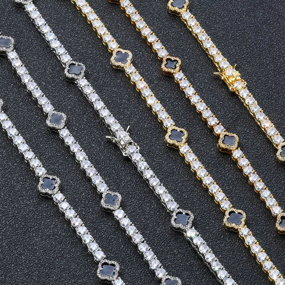 Bangle 4mm Clover Moissanite Tennis Chain S925 Bracelets For Men Women Iced Out Hip Hop Jewelry Pass Diamonds Tester With GRA Fre H250217
