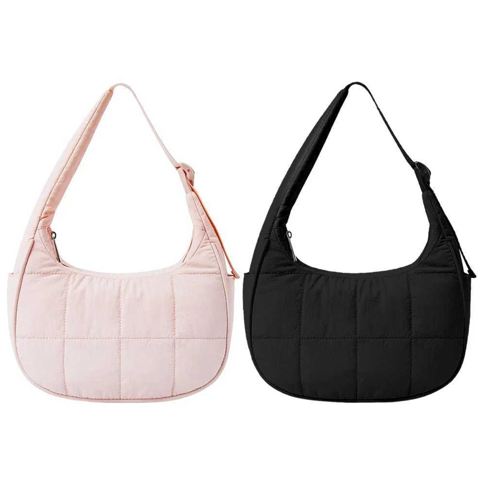 Puffer Crescent Bag for Women Quilted Shoulder Purse Nylon Adjustable Strap Handbag with Zipper Hobo Bag for Work TravelC250214