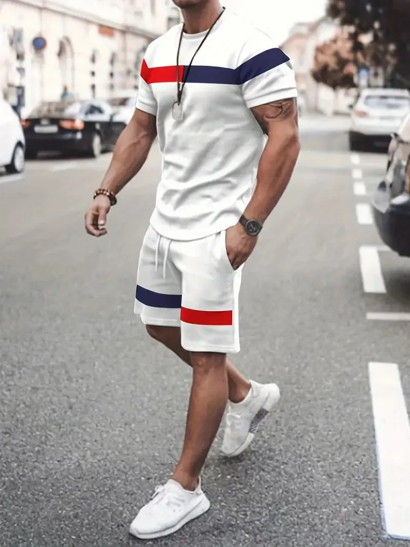 Summer Mens Suit T-shirt Short Sleeve Shorts Two-piece Set Comfortable Loose Breathable Sportswear Two-piece Set 250217