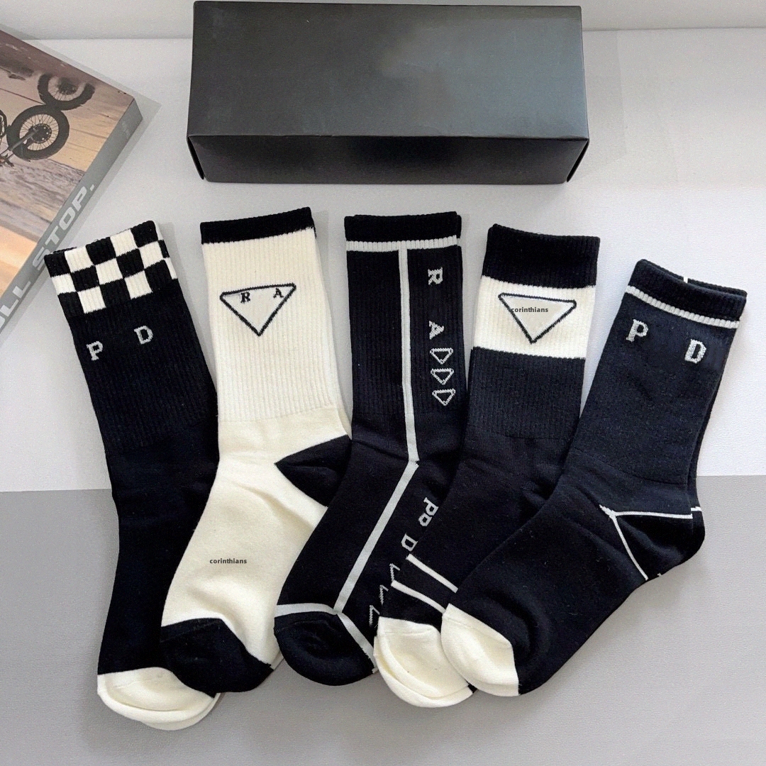 Socks Five Pair Luxe Sports Winter Mesh Mens Womens Letter Printed Sock Embroidery Cotton men Women Red V1Nk#