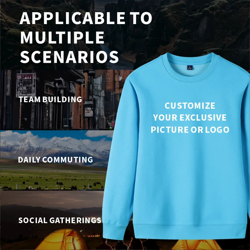 Customized 100% cotton sweatshirt with free image printing round neck hoodie autumn and winter unisex team work clothes 250214