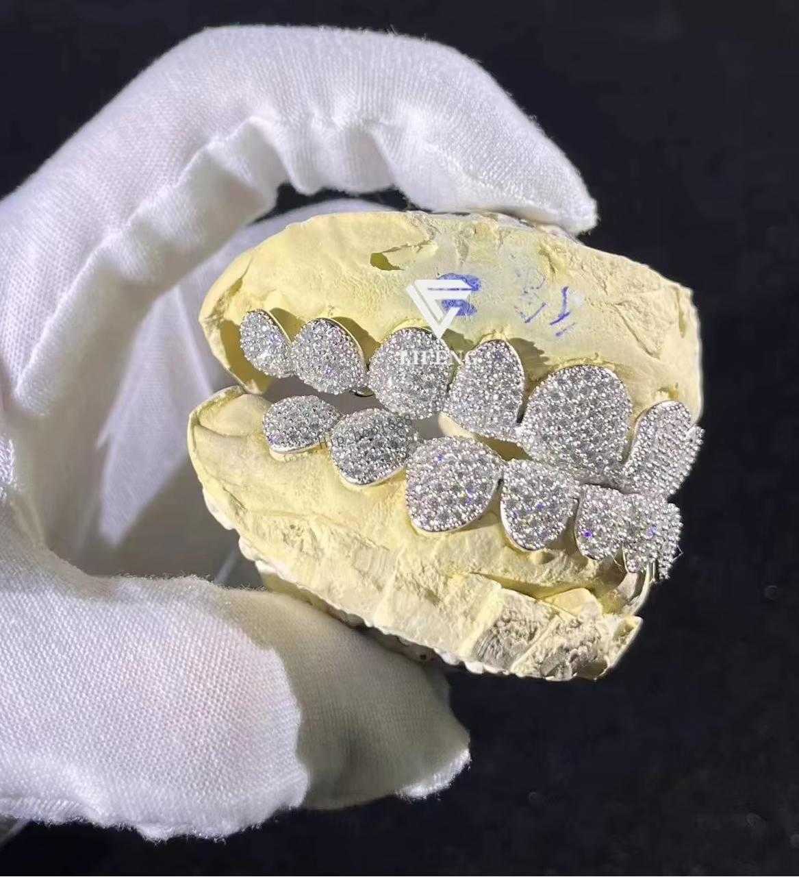 Deep Perm Cut Grillz Custom VVS Moissanite Hip Hop Grillz 16/20 Teeth 14K 18K White Gold Diamond Iced Out Grillz Jewelry