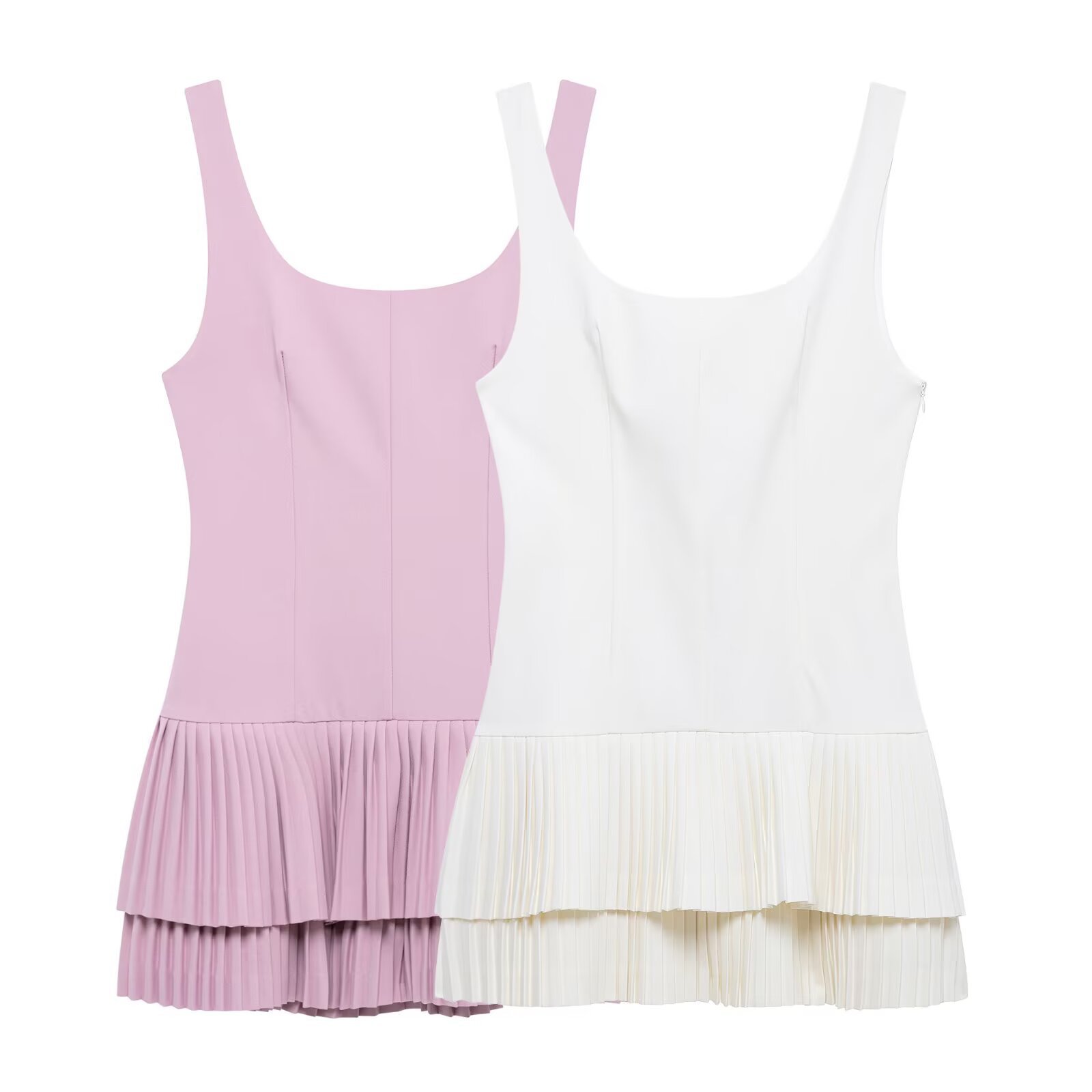 U9290 Women's jumpsuit dress 2025 spring backless sleeveless pleated double hem slim mini skirt