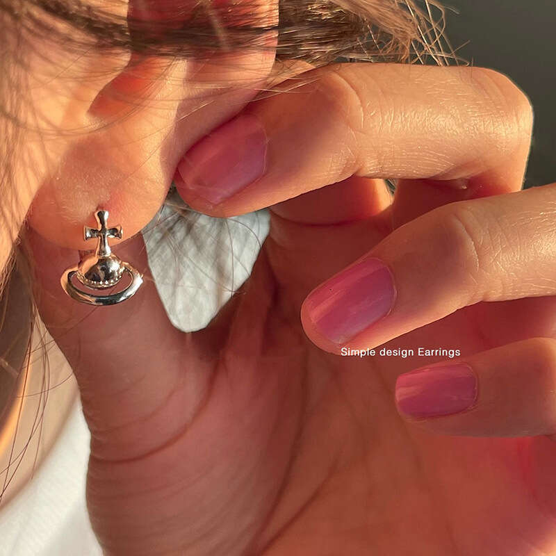 Cross Saturn Women's Three Dimensional Metal Universe Planet Simple Basic Daily Earrings