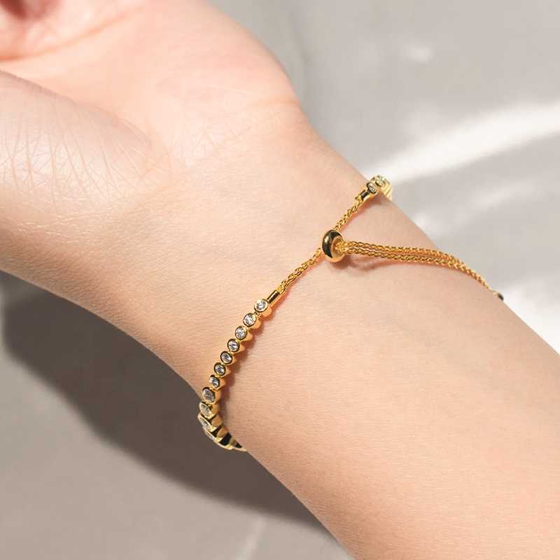 Women Jewelry Nail Set 10K 14K 18K Solid Gold Adjustable VVS Moissanite Tennis Bracelet