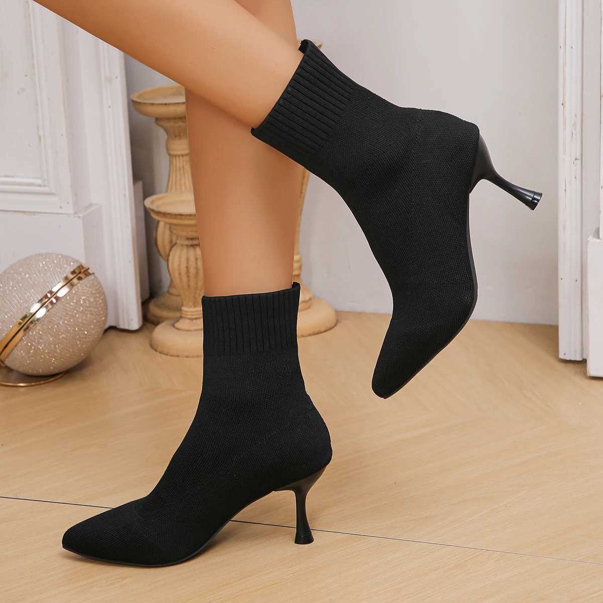 2024 New Trend Fi Comfortable Pointed Toe Boots Women Autumn Winter Zapatos De Mujer Ankle Boots High Heels Big Size ShoesXJ250217