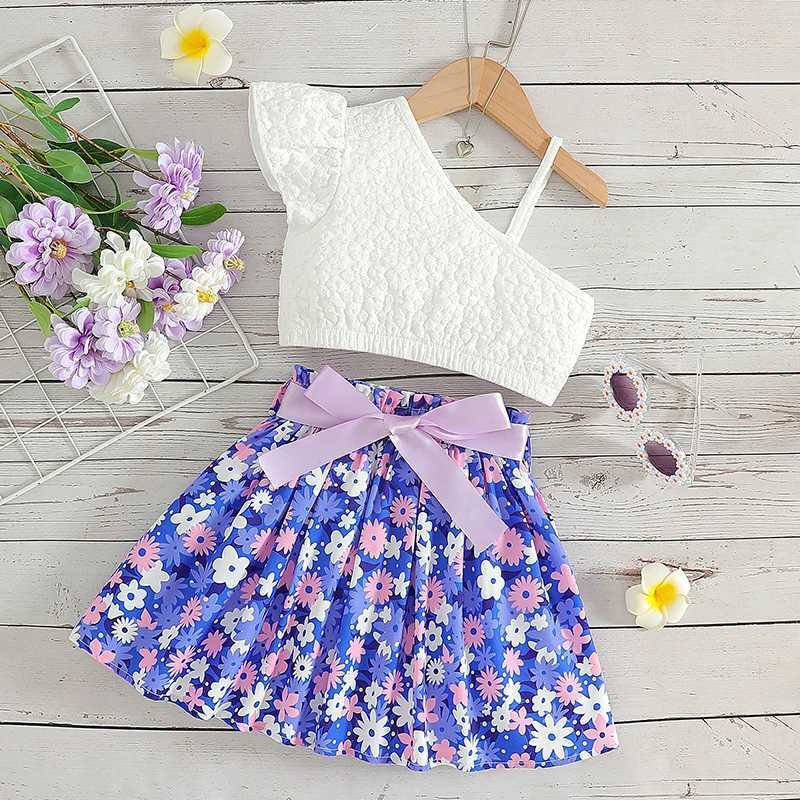 Childrens summer clothing set 2-5 years fashion vest and floral bodysuit 2 pieces girls clothing childrens pendant top W250218