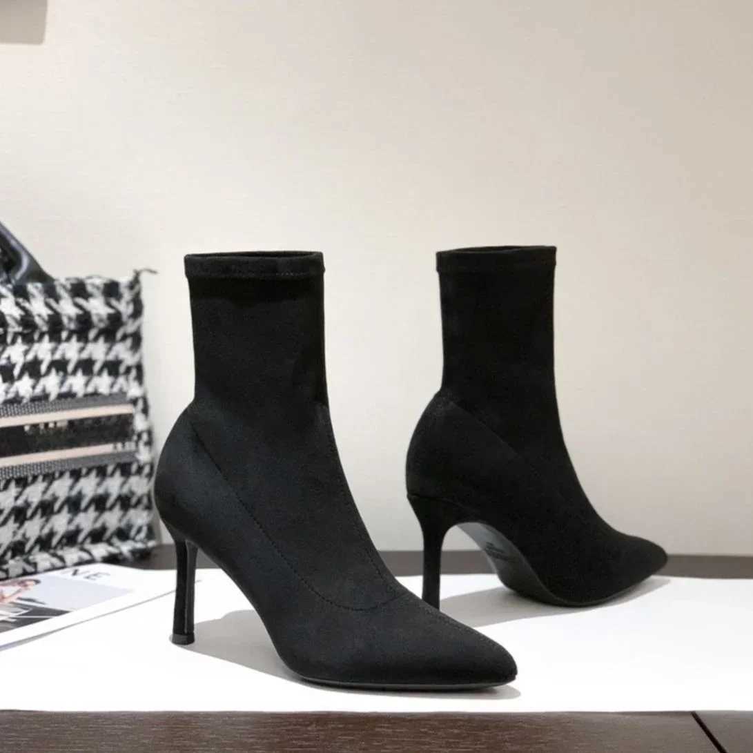 Heeled Sexy Ankle Sock Boots for Women Very High Heels Booties Boot Offer Hot New In Designer Luxury Y2k Pu Woman Short ShoesXJ250217