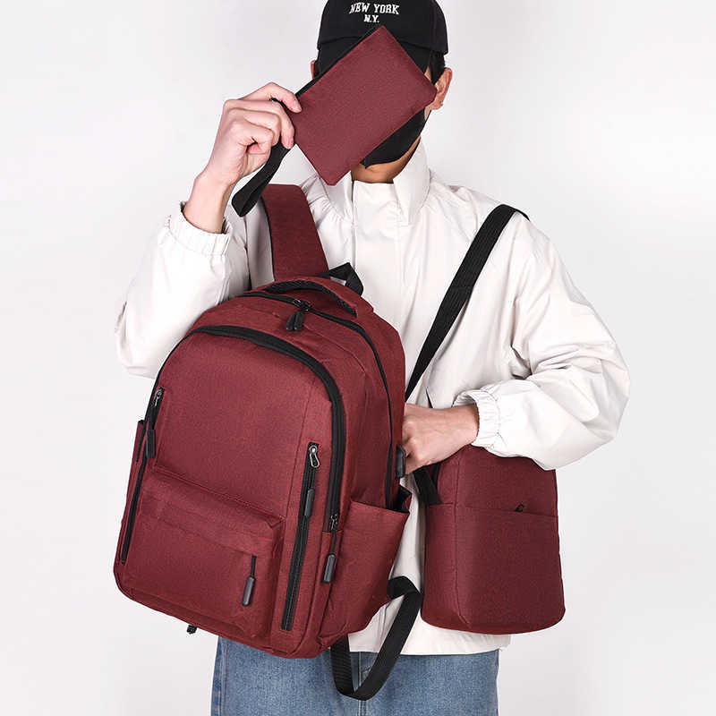 Computer Three Piece Backpack Laptop Backpack Mens Trendy Large Capacity College Student Backpack Day Backpack Travel Bag 241225
