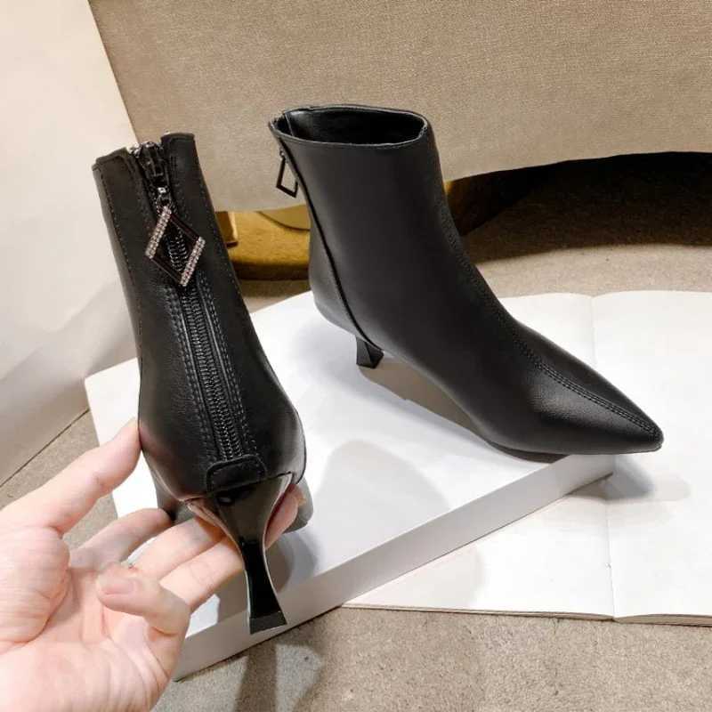 High Heels Dress Shoes Pointed Toe Bare Boots Black Booties Thin Heeled Fi Ankle Boots Ladies Shoes Womens BootsXJ250217