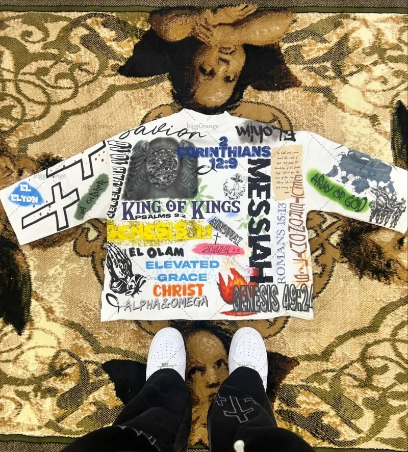 Gothic Punk Style Printed Graphic T-shirt American Retro Oversized Long-sleeved Men Y2K Harajuku Street Hip-hop Casual Loose Top 250122