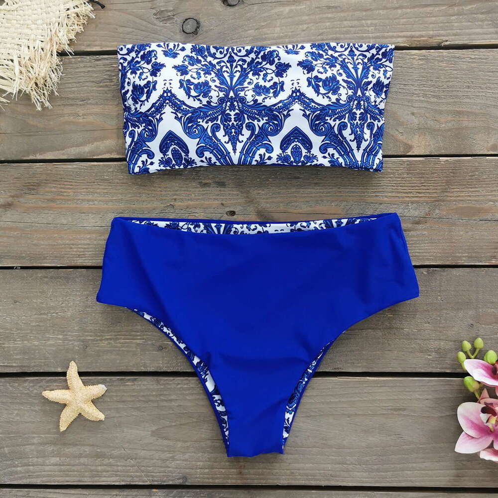 Swimsuit women's sexy two-piece bikini strapless shoulder European American swimwear 2025 new style chic and elegant clothing