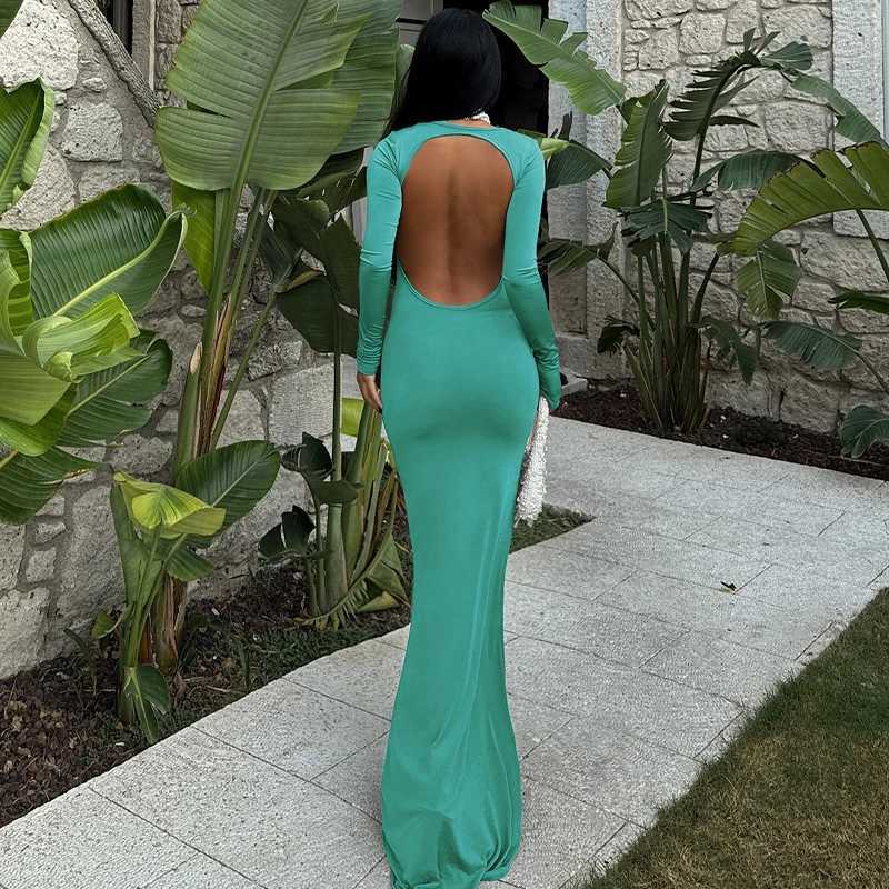 Basic Casual Dresses Lygens O Neck Long Slve Backless Hole WomenS Dresses Elegant Evening Party Prom Ladies Dress Manufacturer Y2K Strtwear H25217