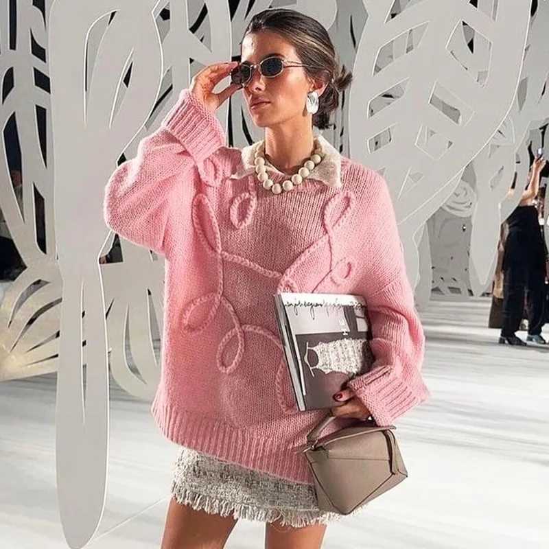 Talenza Autumn Casual Pullover Womens Solid O-neck Long Slve Sweater New Loose Commuting Office Chic Knitted Sweater Outfits X250218