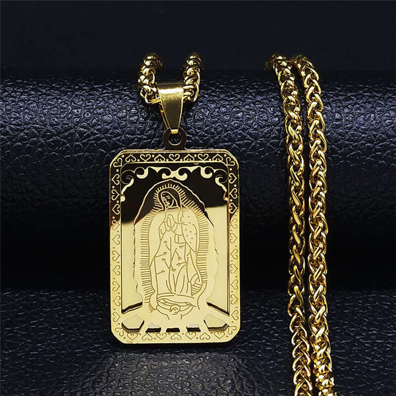 Hot selg stainless steel square Virgin Mary prayer necklace with men's women's medals and hang tags straight