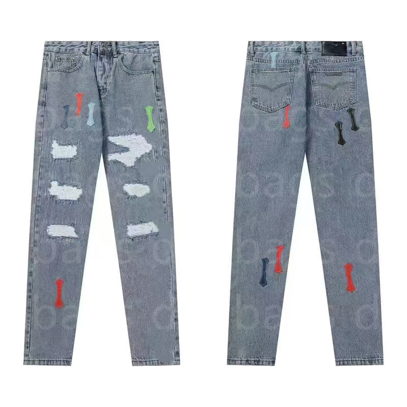 Designer Mens Cross Embroidery Pants Denim Jeans Distressed Ripped Biker Jean Slim Fit Motorcycle For Men Womens High Street Hip Hop