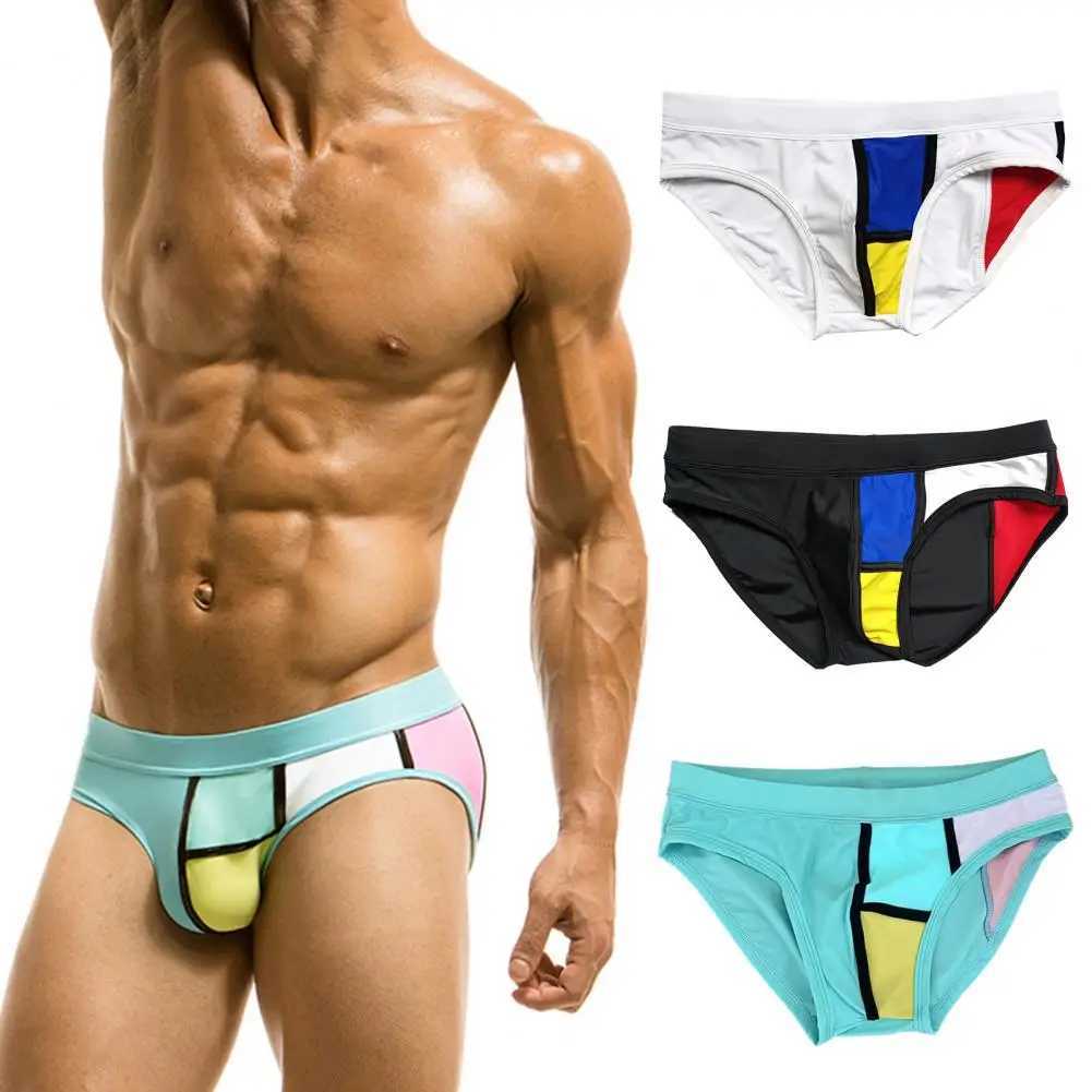 Mens Swimming Briefs Patchwork Swim Trunks Quick Drying Mens Swimming Trunks for Surfing Water Sports Mens Shorts Beach Pants M250218