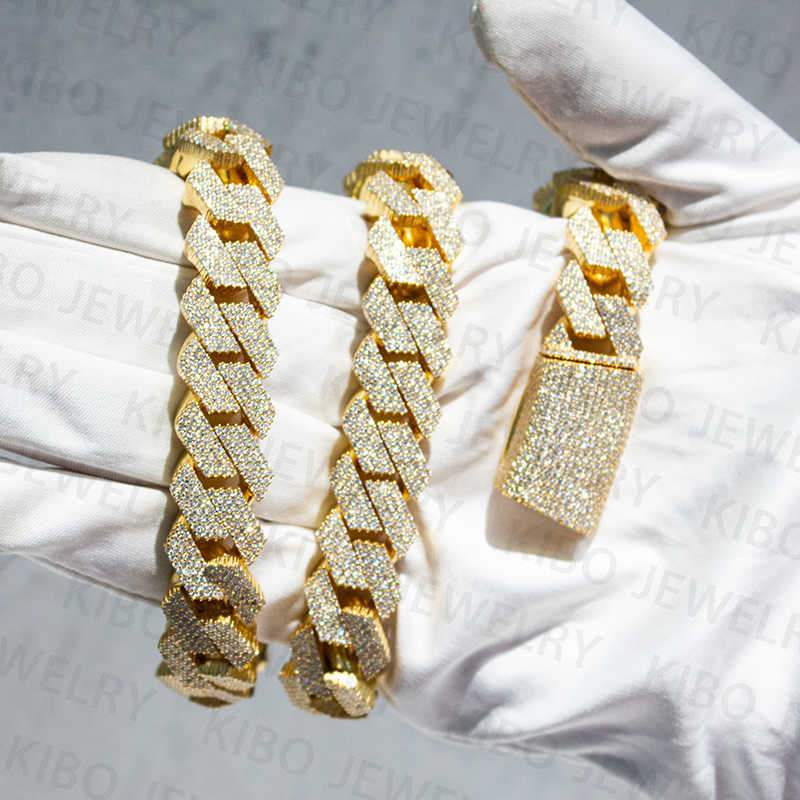 925 sterling silver gold plated Iced out vvs moissanite hip hop big thick 14mm cuban link moissanite chain necklace