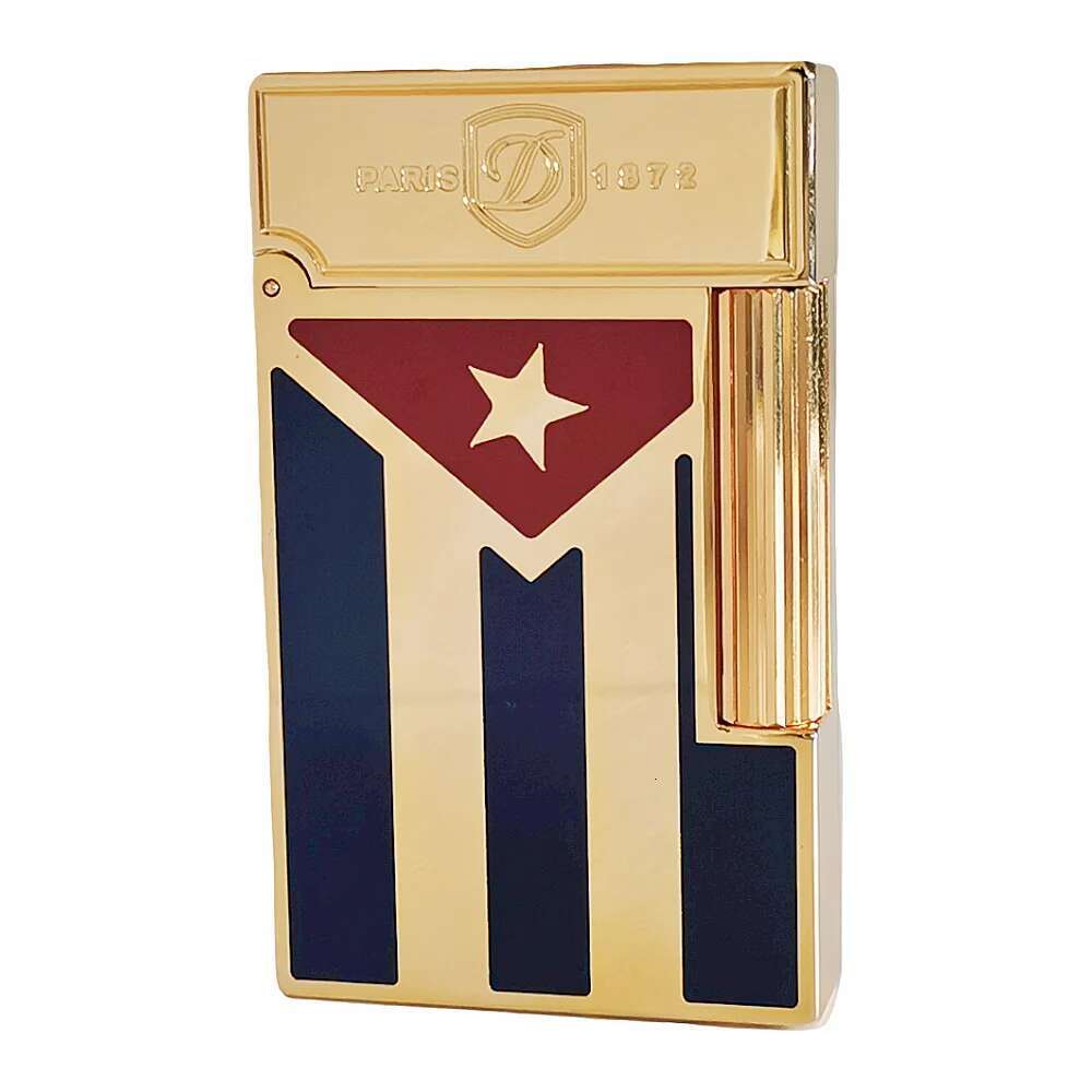 Cuba Gas Lighters Brass Lacquer Cuban Flag Smoking Accessories Tobacco Cigar Cigarette Men Gift Collections Ding Sound