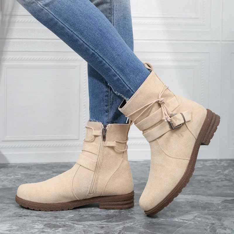 Women Belt Buckle Ankle Boots Chunky Chelsea Boots Autumn Winter Female New Designer Brand Mid Heels Casual Vintage Boots 2024XJ250217