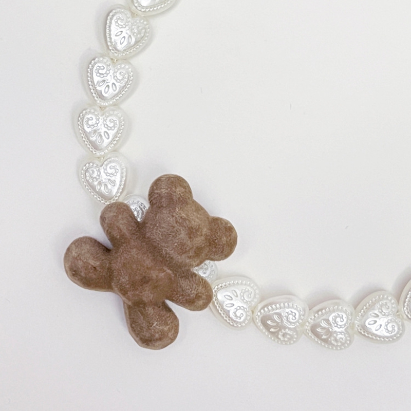 Love Beads Dog Necklace with Brown Small Bear Decoration, Cute Fashion Pet Collar Puppy Accessories Pet Necklace Gift Jewellery Accessories for Small 