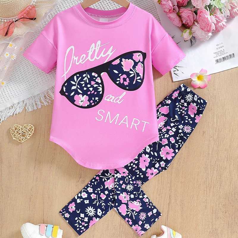 Summer girls clothing set 2024 new cotton fashion short sleeved T-shirt+pants 2-piece set childrens clothing 4 5 6 7 years W250218