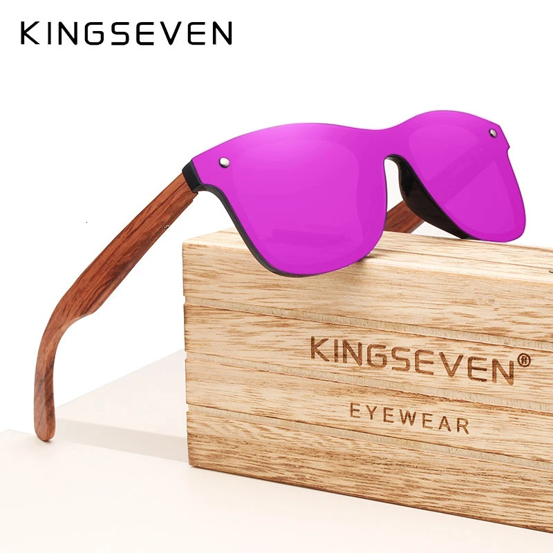 KINGSEVEN Polarized UV400 Sunglasses For Men Wooden Vintage Mirror Lens Glasses Square Frame Women Eye Protection Eyewear 250213