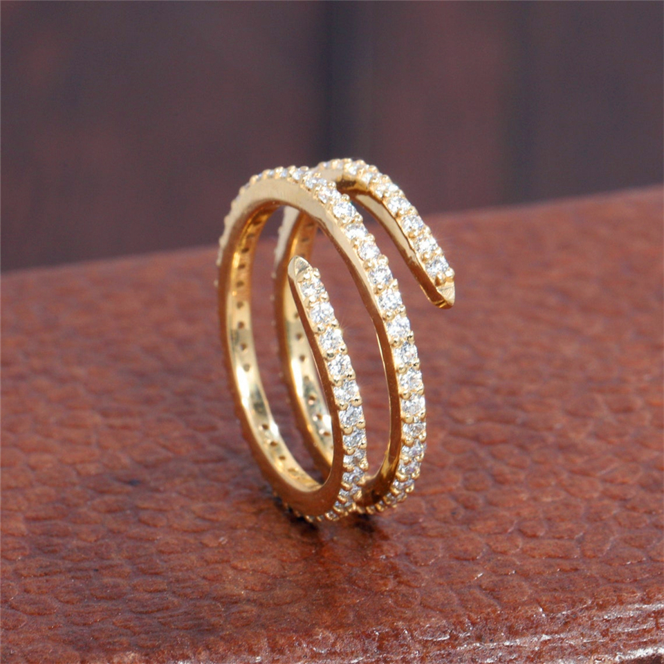18K Yellow Solid Gold Spiral Full Band Ring Round Cut Lab Diamond Anniversary Ring Band Real Gold Women Ring Match Ring HPHT CVD Wedding Gold Ring For