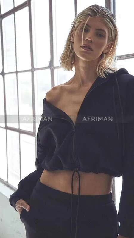 Women Sporty Style Short Cotton Hooded Hoodies Coat or Wide Leg Long Pants Set