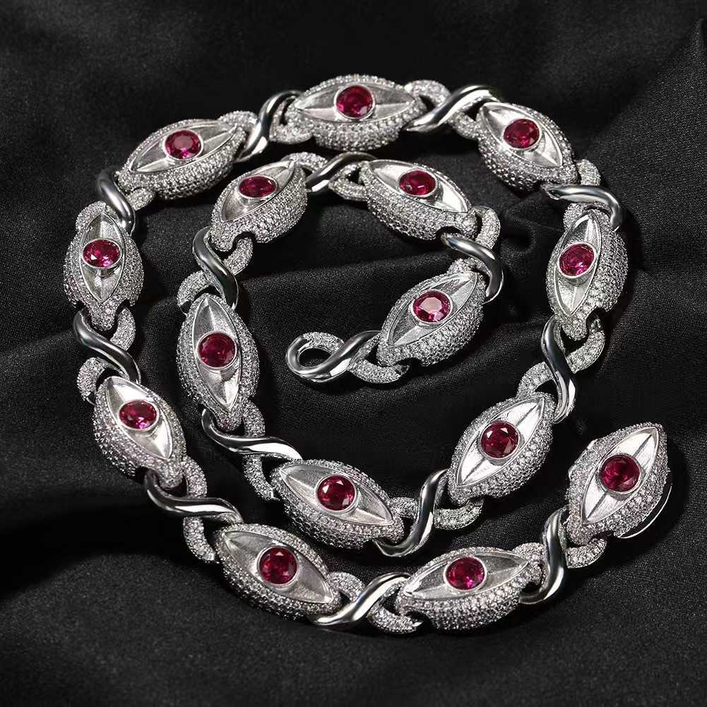 2025 Designer necklace New Fashion Jewelry Mens Ruby Diamond Eyes Bracelet 15mm 925 Sterling Silver VVS Moissanite Diamond Cuban Link Bracelet