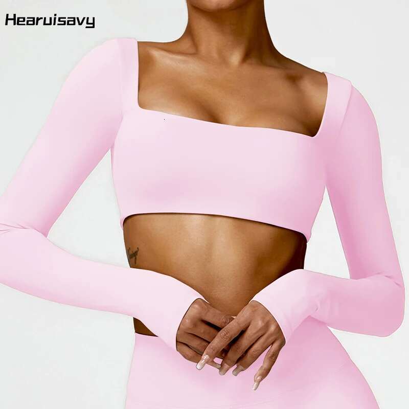 Hearuisavy Casual Quick Dry Sportswear Square Neck Gym Women Fiess Sports Crop Top Female Long Sleeve Yoga Clothing
