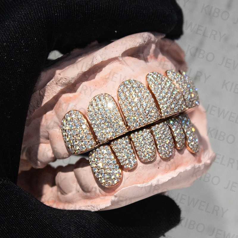 Hot sale D color VVS Round cut Moissanite Hip Hop Grillz teeth Silver plated 18K Gold Diamond high quality moissanite grillz