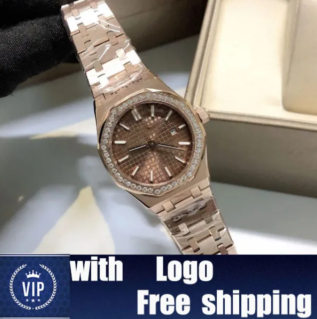 Aude pigue Royaloak Women watch for ladies diamond Designer Watch round quartz watch Stainless Steel Folding Buckle womens gold watches Montre de Luxe Wristwatches