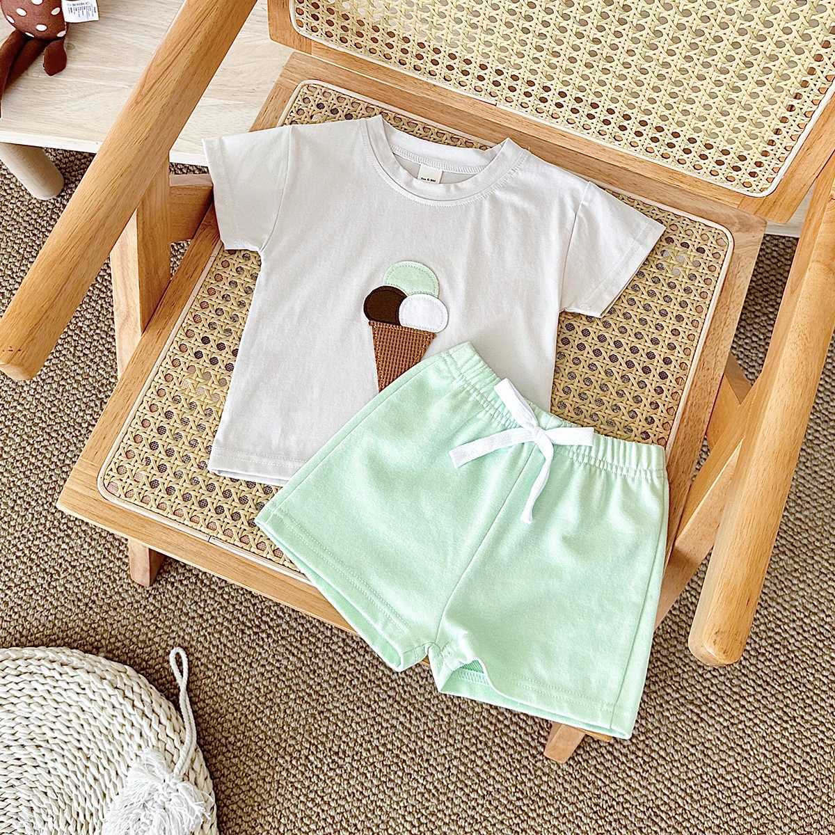 2Pcs Boy Girl Summer New Baby Clothes Sets Children Clothing Ice Print T-shirt+Shorts Infant Toddler Outfit Suit Clothes W250218