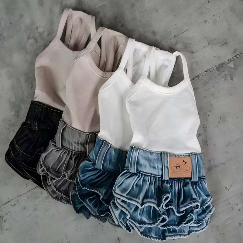 Fashion Designer Dog Clothes New Cotton Jean Cake Dress Small Dog Skirt