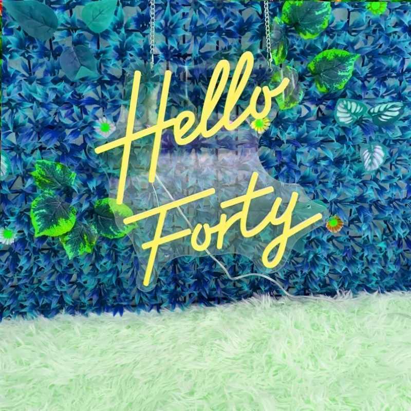 Hello Forty LED Neon Sign Custom 40th Birthday Neon Light Party Backdrop Decoration Sign Home Wall Art Decor Birthday Gift Z250218