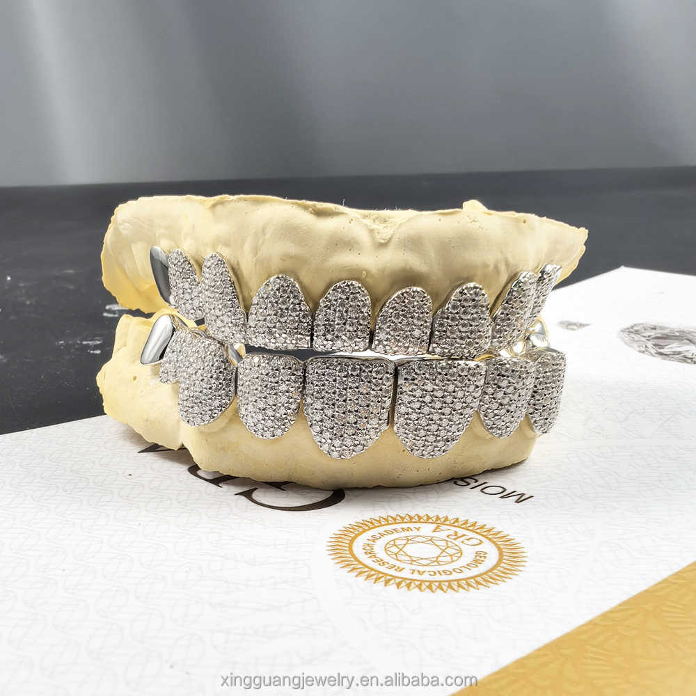 Custom Dental Grills Diamond Grillz 18K Gold Plated 925 Sterling Silver Iced Out VVS Moissanite Diamond Hip Hop Grillz for Teeth