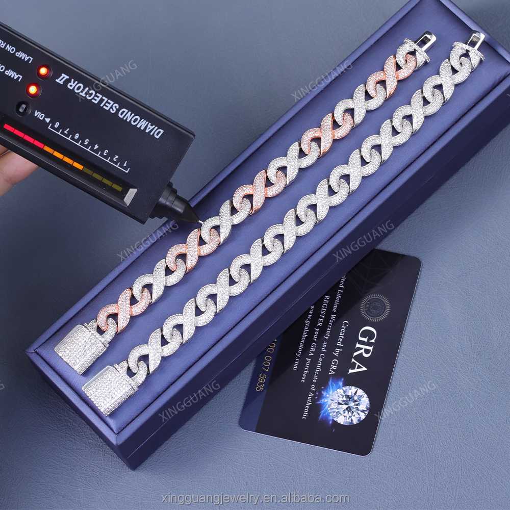 High Quality Hip Hop 13mm diamond Fine Jewelry Necklace Cuban Chain 925 Silver Iced Out VVS Moissanite Link Chain