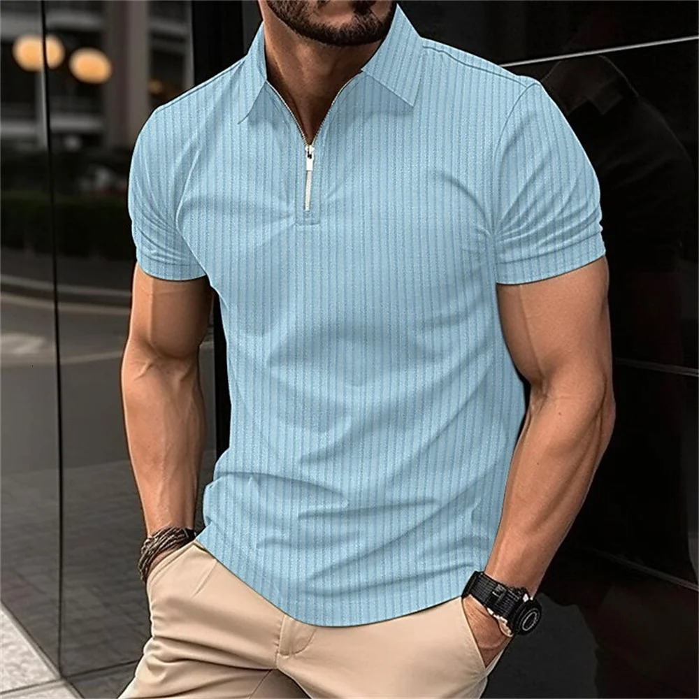 Polo Stripe Printed Mens TShirt Clothing Summer Short Sleeve Fashion Casual Polot Shirt Oversized Lapel Street Golf Tops 250213
