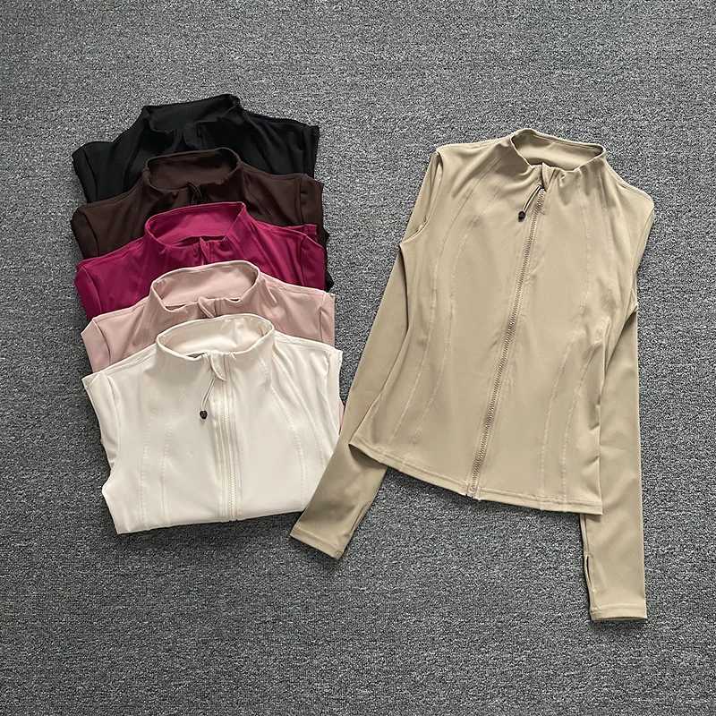 Active Shirts Tees 2024 New Womens Zipper Jacket Quick Drying Long Sleve Slimming Top Exercise Thumbhole Running Gym Coat Sports Shirt H25218