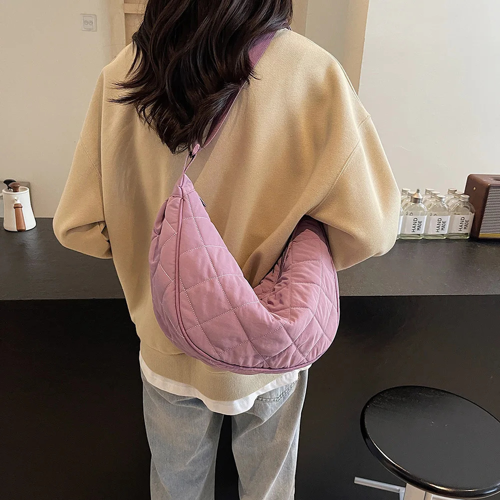 Women Simple Dumpling Handbag Diamond Lattice Padding Satchel Bag Adjustable Strap Fashion Quilted Sling Bag Female Commute Bag 250213