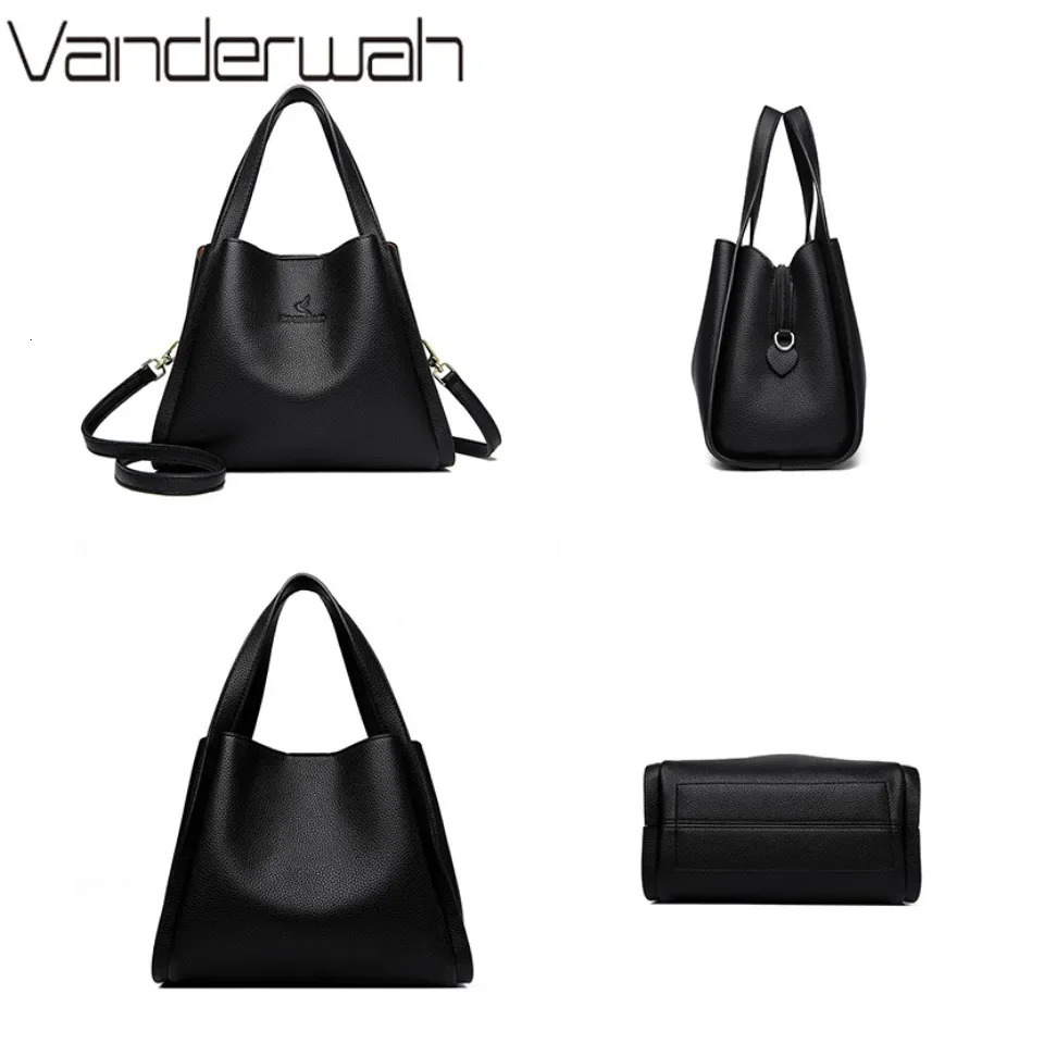 VANDERWAH Genuine Soft Leather Tophandle Bags Female Handbag Shoulder Crossbody Messenger Bag 3 Layer Sac 250206