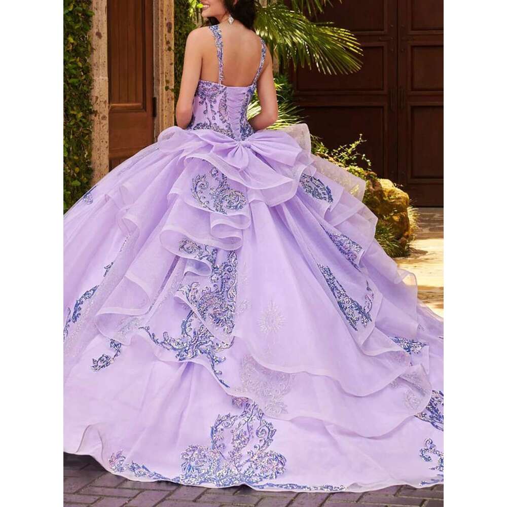 Quinceanera Shiny Dresses Beading Party Elegant Court Trian Evening Prom Dress For Women Birthday Tulle Applique Ball Gown