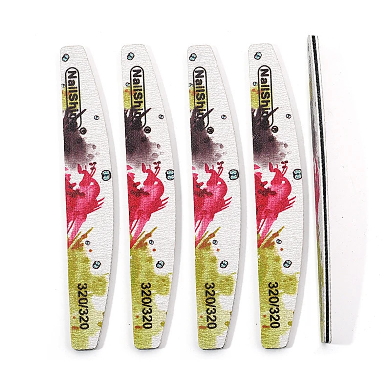 50 Pcs/Lot Double Sides Nail File Professional Strong Thick Printing Half Month Acrylic Files Polishing Manicure Tools Wholesale 250214