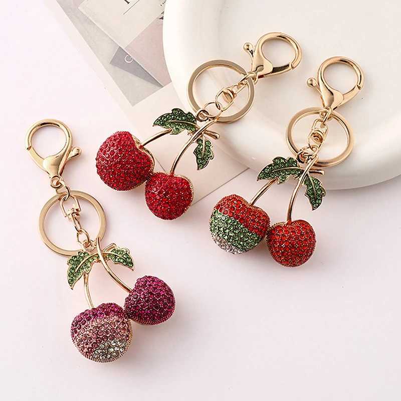 Keychains Lanyards Bag Parts Accessories 12 Different Styles Crystal Cherry Charm Pendant For Womens Handbag Shoulder Bags Keychain Attachment H250217