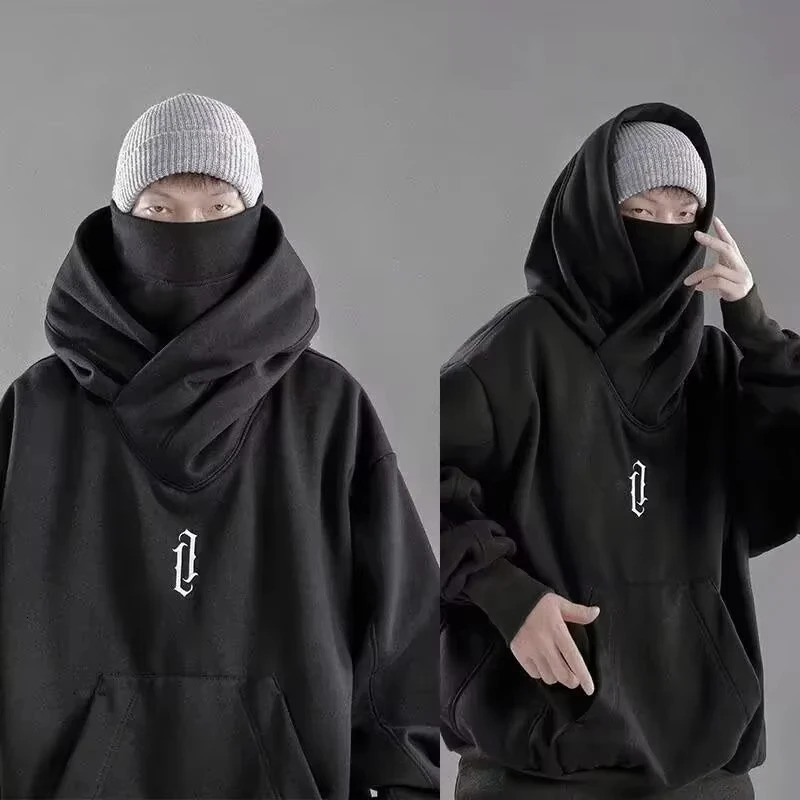 y Turtleneck Sweatshirt For Men Japanese Ninja Hoodies Autumn Hip Hop Fleece Pocket Streetwear Oversized Y2K Hoody 250214