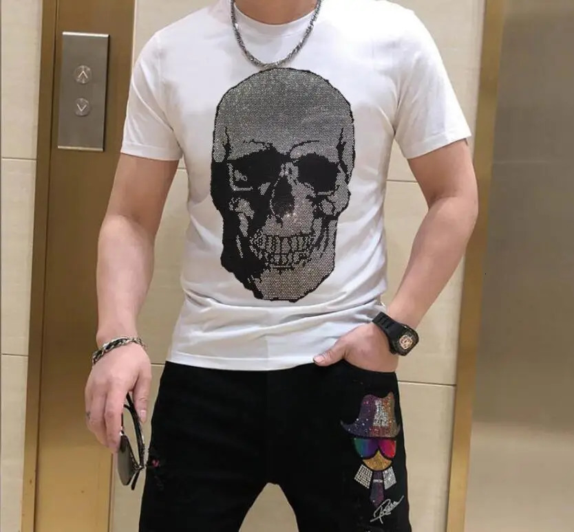 S-6XL Anime Graphic Men Dress TShirts Rhinestones Man Summer Fashion T-Shirts Streetwear Mens Clothing 250217
