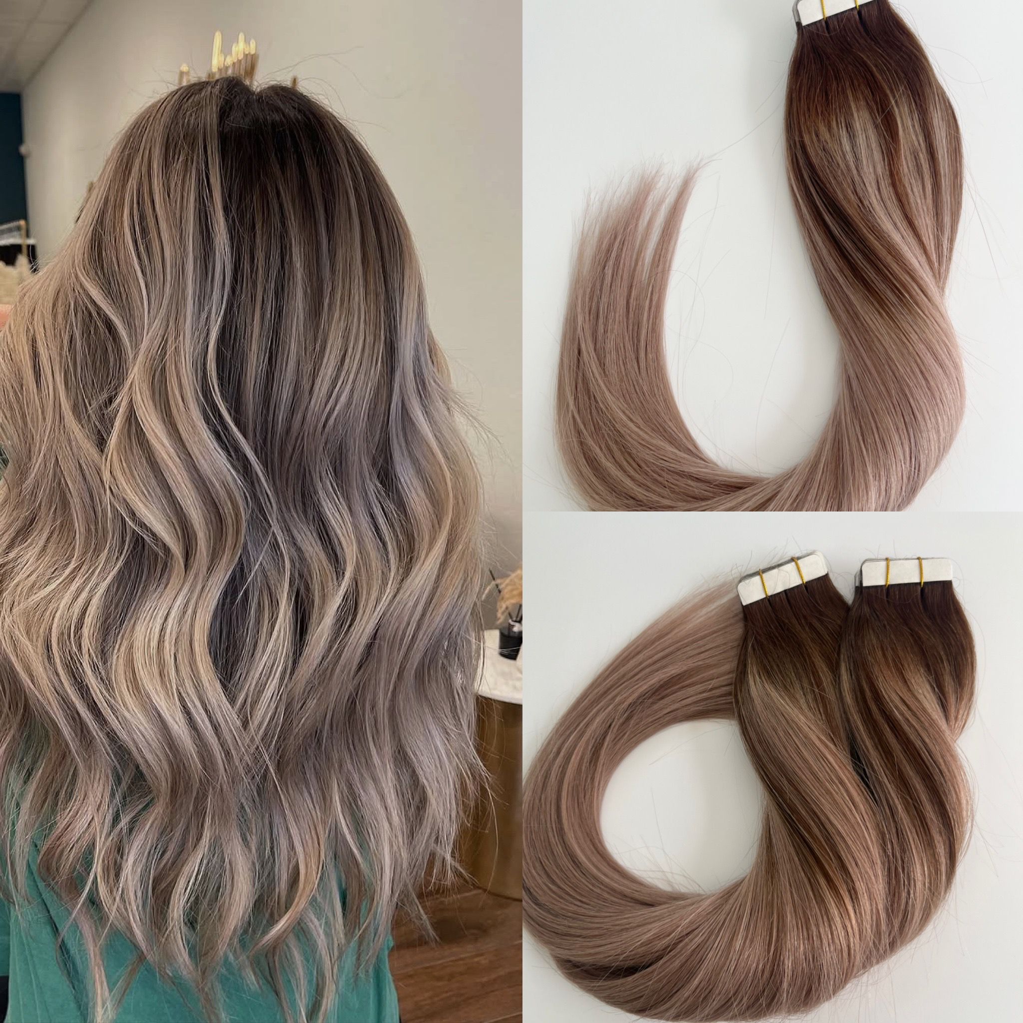 Nastro Ombre Nelle Estensioni Dei Capelli Remy Capelli Umani Balayage Cenere Na…
